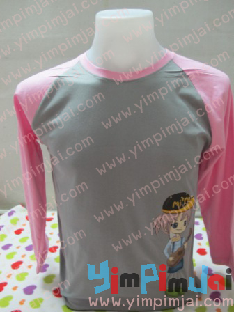 เสื้อยืดแขนสโลปเทาชมพู