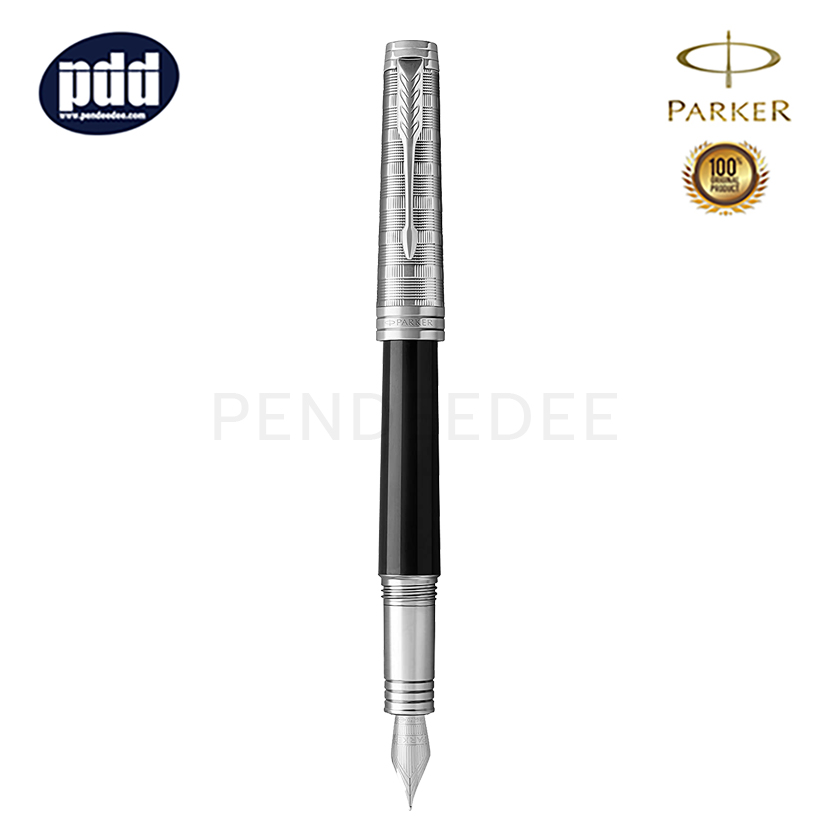 ปากกาสลักชื่อ PARKER ปากกาหมึกซึม ป๊ากเกอร์ พรีเมี่ย คัสทัม ทาร์ทัน สีดำ คลิปเงิน PARKER Premier Custom Tartan Lacquer CT Fountain Pen