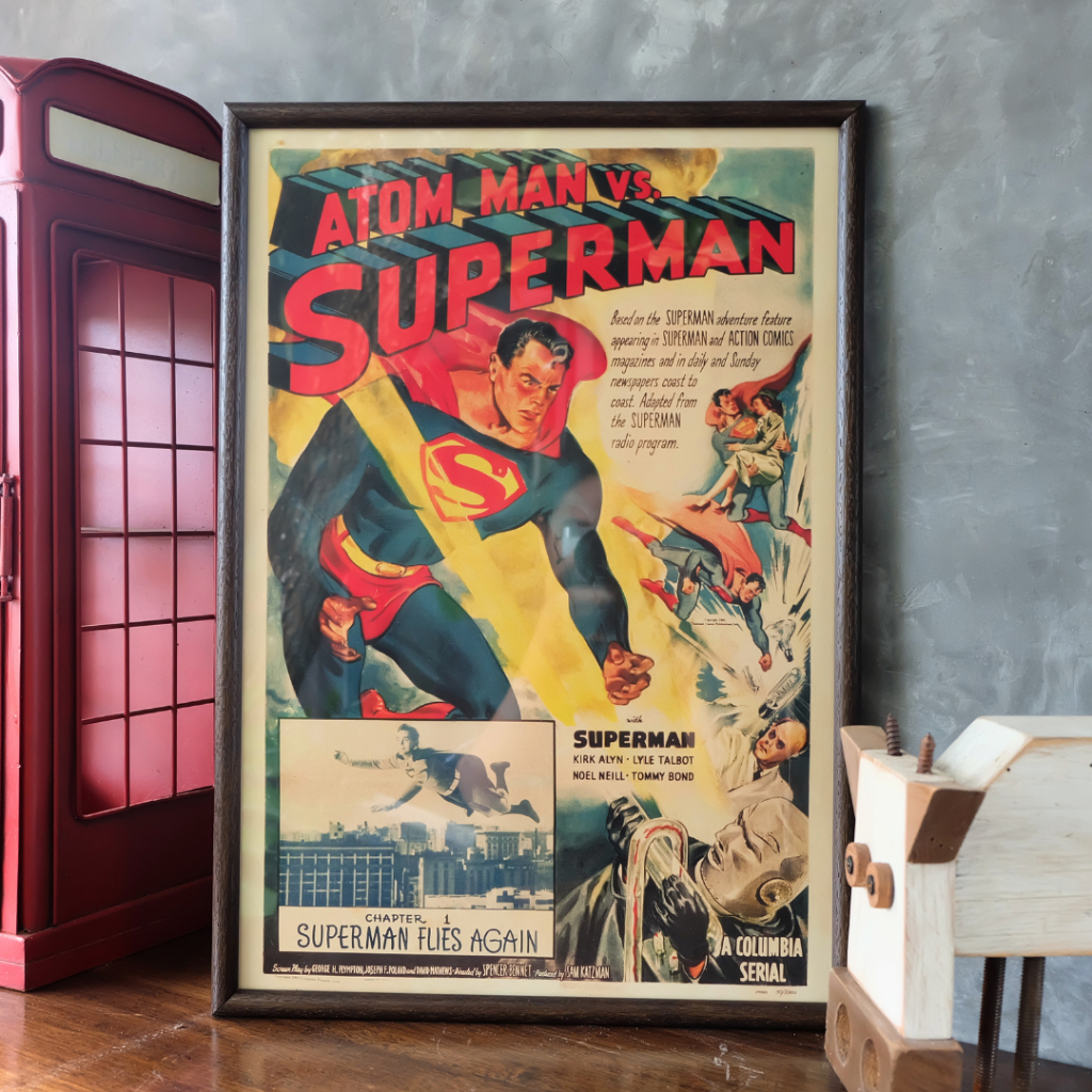 รูปโปสเตอร์พร้อมกรอบรูป รูป ซุปเปอร์เเมน super man ขนาด 13 x 19 นิ้ว วินเทจ