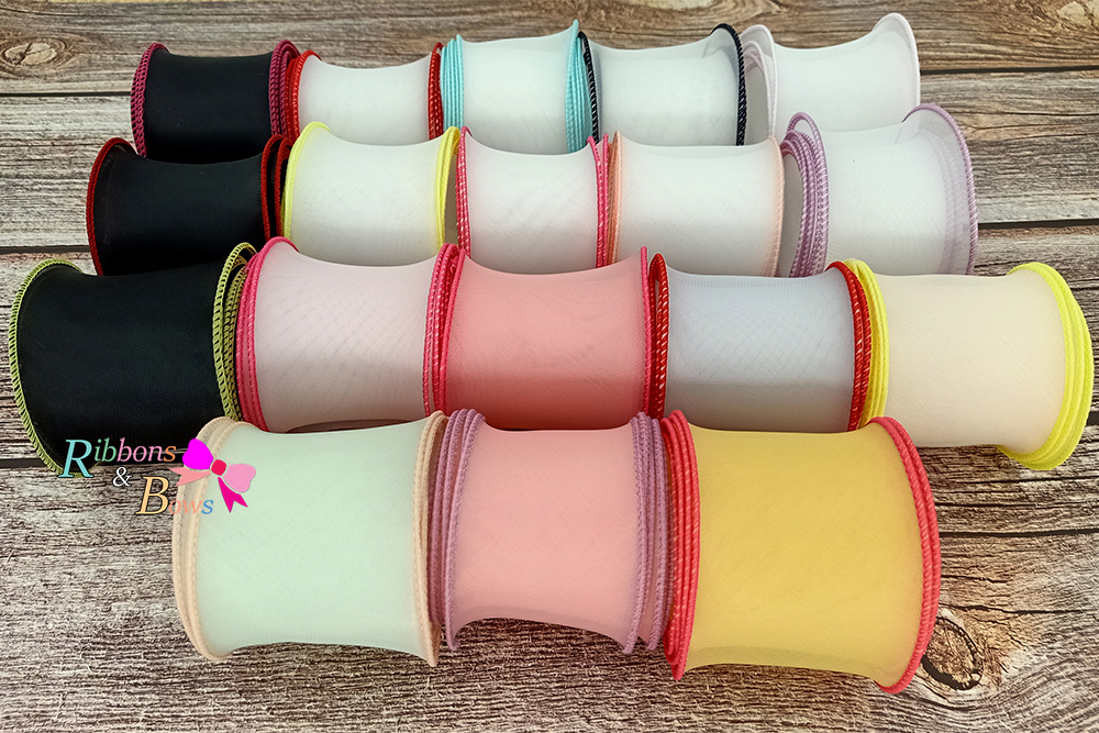 ริบบิ้นออแกนดี้ ขอบสีหวาน ขอบเอ็น ขนาด 5.5 ซม. สไตล์เกาหลี