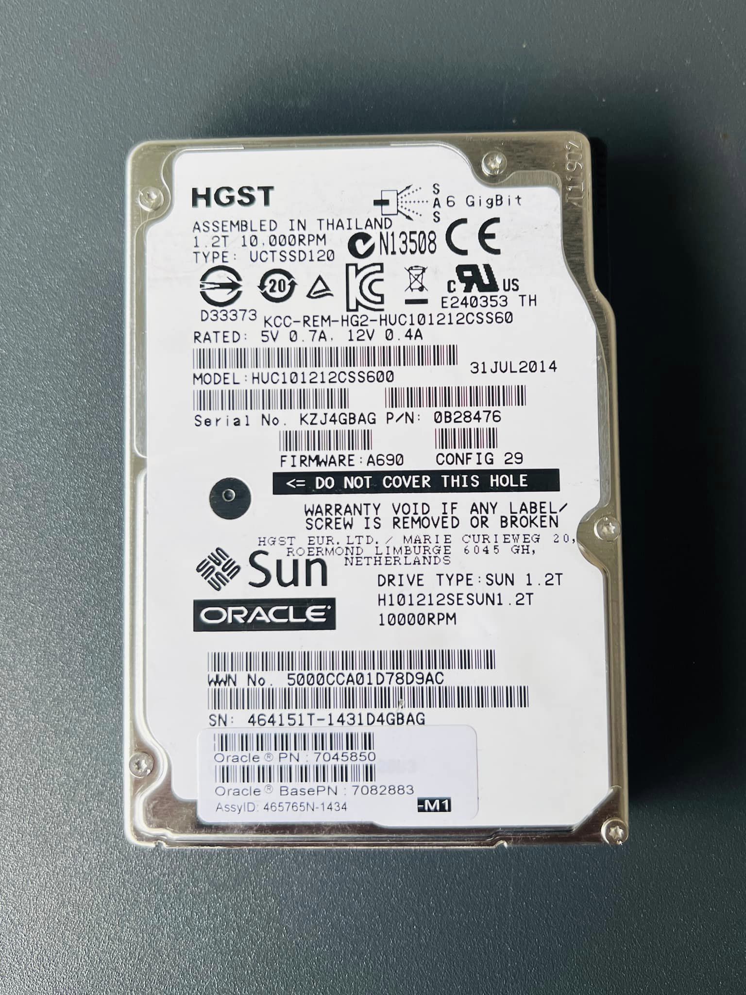 hdd sas 1.2tb 10k 6gbps HGST ฮาร์ดดิสเซิฟเวอร์มือสองพร้อมใช้งาน