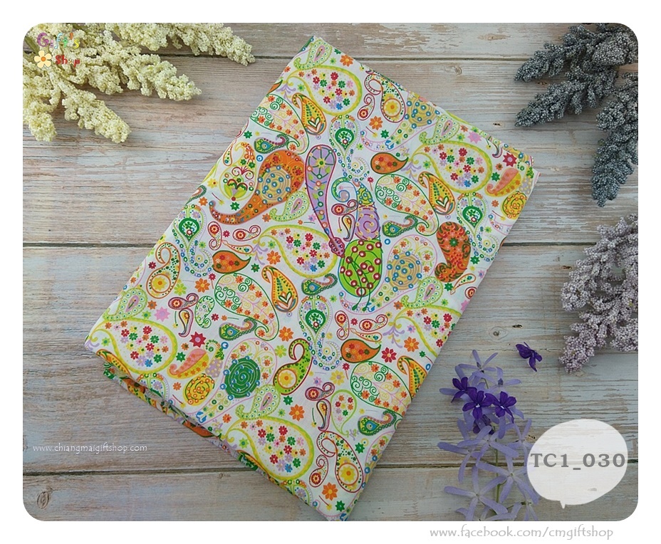 ผ้าคอตตอน TC แบบ 1 เมตร ลายลูกน้ำสไตล์วินเทจ สีสันสดใส