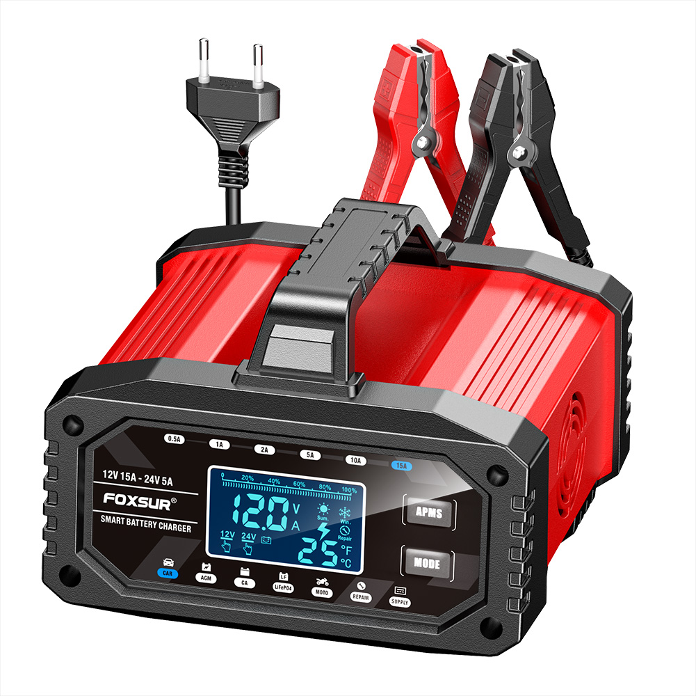 FOXSUR FAC-150 12V/15A&24V/5A Smart Car Battery Charger Automobile Battery Repair Machine Tester