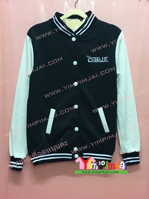 เสื้อกันหนาว เบสบอล สีดำ แขนยาวขาว กระดุม ลายตามสั่ง เสื้อห้อง เสื้อรุ่น CNBLUE