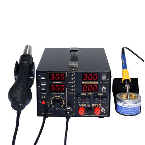 YIHUA 853D 30V 5A เครื่องเป่าลมร้อน+หัวแร้งบัดกรี+ซัพพลาย 3 in 1