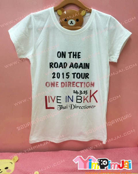 เสื้อยืด สีขาว แขนสั้น สกรีนตามสั่ง On the Road again 2015 Tour 1D