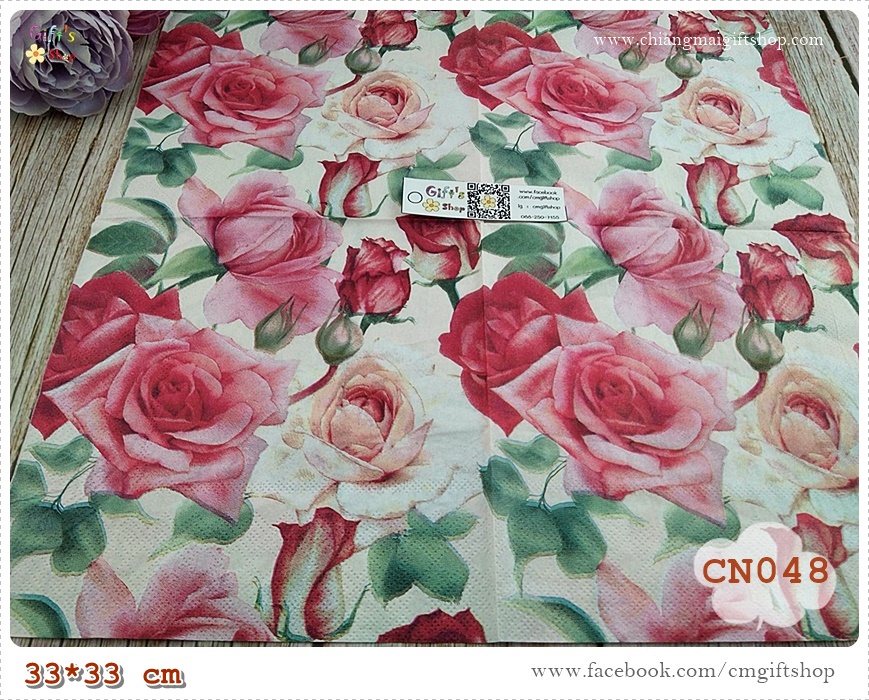 กระดาษแนปกิ้น, ลายดอกกุหลาบ, ลายดอกกุหลาบสีแดง, ลายดอกกุหลาบสีชมพู, ลายดอกกุหลาบใหญ่ๆ, ลายดอกกุหลาบเต็มผืน, ลายดอกไม้, พื้นหลังสีครีม, พื้นหลังสีอ่อน, ลายช่อดอกไม้,