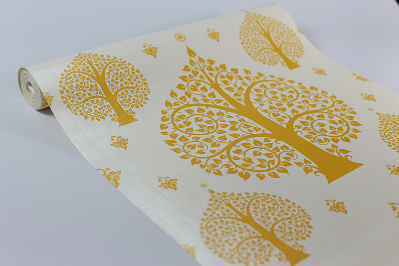 วอลเปเปอร์ลายไทย ลายต้นโพธิ์ ขาว - ทอง JPS304