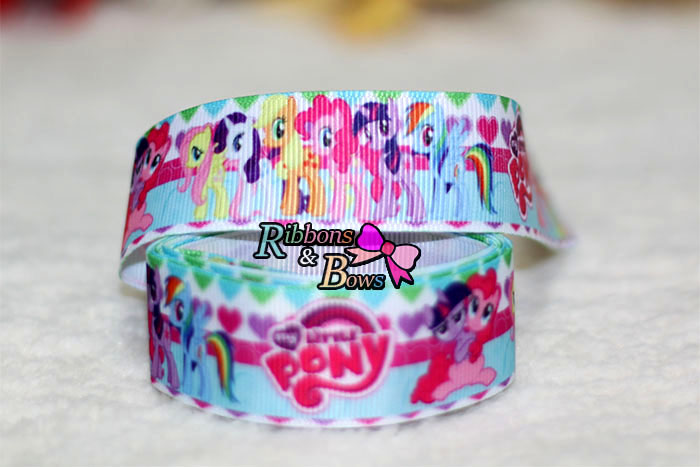 ริบบิ้นผ้าพิมพ์ลาย ม้าโพนี่(pony) กว้าง 25 mm #PN16