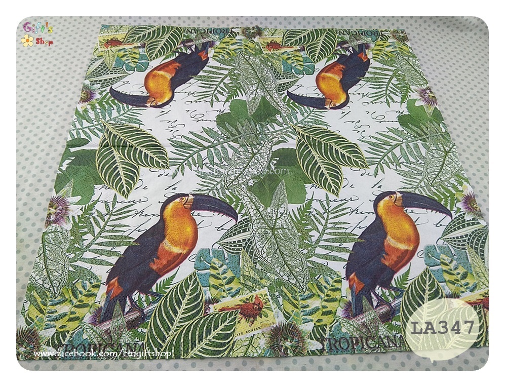 กระดาษแนปกิ้น ลายลายTropicana, Tropicana, ลายนกเงือก, ลายป่าทรอปิคอล, ลายใบไม้,ลายใบไม้สีเขียว, ลายป่า, ลายนกในป่า, ลายใบไม้หลายชนิด