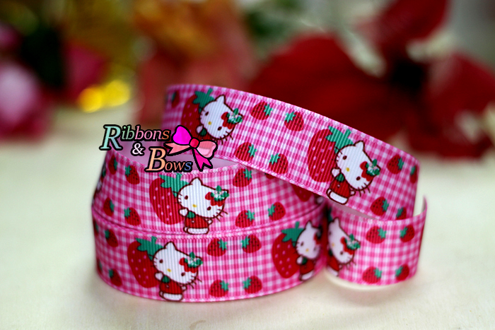 ริบบิ้นผ้าพิมพ์ลายคิตตี้ Hello Kitty กว้าง 22 mm #HK32