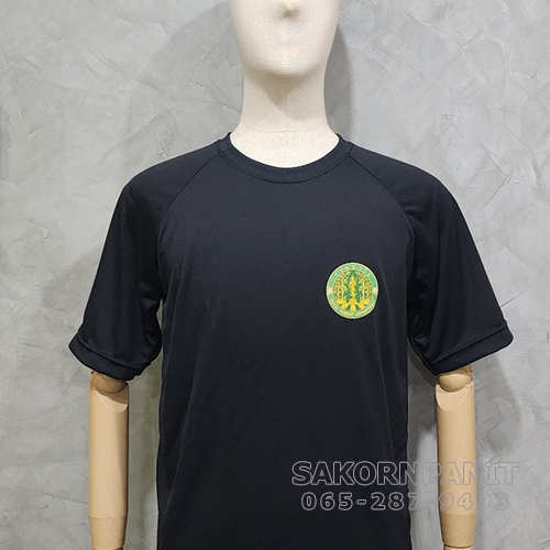 เสื้อยืดดำไหล่สโลป-ตรากรมป่าไม้ /ผ้าAirFlow