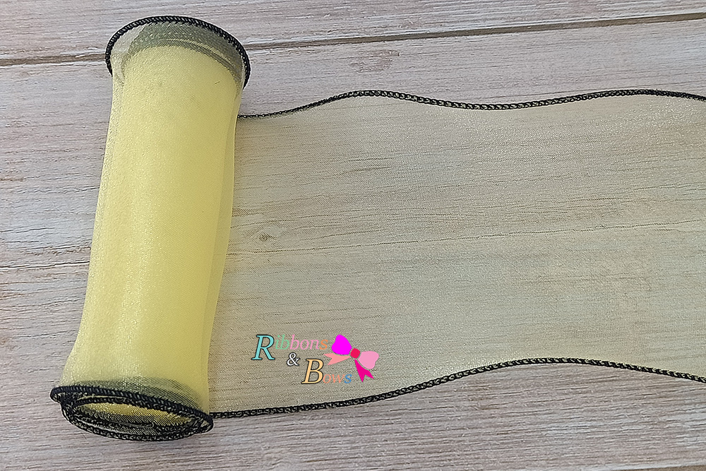 ริบบิ้นผ้าเย็บขอบสีดำ ผ้าไหมแก้ว ขนาด 10 ซม. (ขายเป็นหลา)