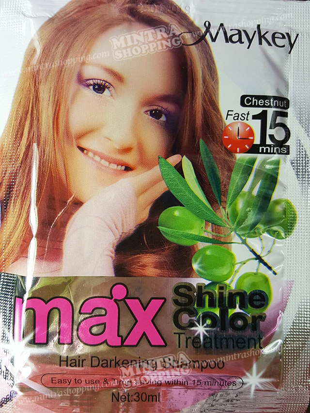 แชมพูเปลี่ยนสีผม Maykey Chestnut แชมพูย้อมผมเมคีย์ สูตรมะกอก - สีเชสนัท Max Shine Color Hair Darkening Shampoo