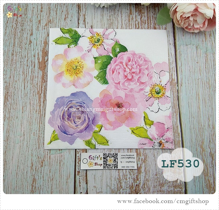 กระดาษแนปกิ้นยุโรป , ลายดอกกุหลาบ, Flower Blush, ลายดอกไม้สีหวาน, ภาพวาดสีน้ำ, ลายดอกไม้สีม่วง, ลายดอกไม้่สีชมพู, พื้นหลังสีขาว