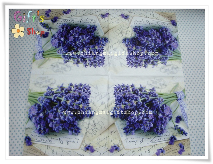 กระดาษแนปกิ้นยุโรป, ลาย Lavender Greetings, ลายดอกลาเวนเดอร์, ลายดอกไม้สีม่วง, ลายลาเวนเดอร์, พื้นหลังสีขาว, พื้นหลังสีอ่อน