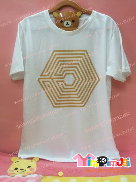 เสื้อยืด สีขาว แขนสั้น สกรีนตามสั่ง ลายวง EXO