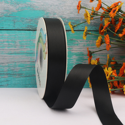 ริบบิ้นผ้าซาติน 2 หน้า สีดำ 50 หลา (Black)# WX004