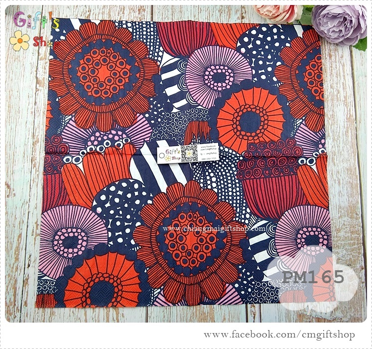กระดาษแนปกิ้นยุโรป, ลายดอกไม้, ลายSIIRTOLAPUUTARHA blue, ลายของ marimekko, ลายดอกไม้สีชมพู, ลายดอกไม้สีแดง, ลายเส้นสีเข้ม