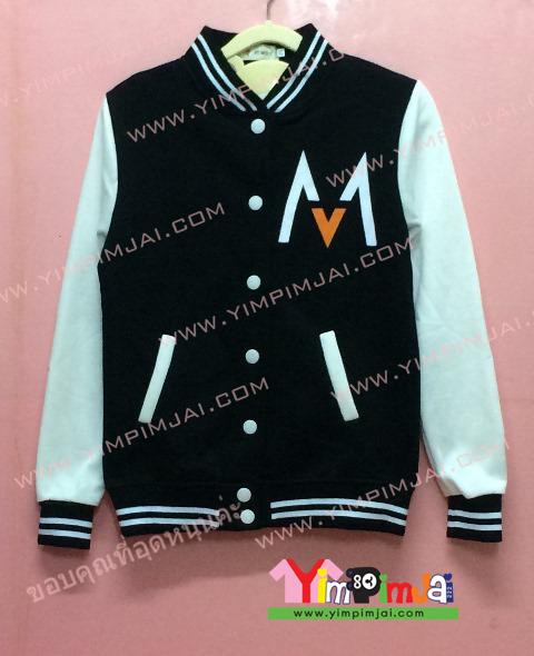 เสื้อกันหนาว เบสบอล สีดำ แขนยาวขาว ลายตามสั่ง เสื้อห้อง เสื้อรุ่น M Maroon 5