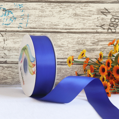ริบบิ้นผ้าซาติน 2 หน้า สีน้ำเงิน 50 หลา (Electric Blue )# WX024