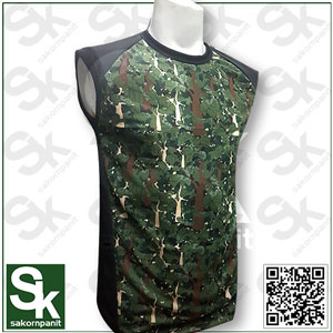 เสื้อแขนกุด ลายพรางป่าไม้/ต่อข้างดำ(ผ้ากีฬา)