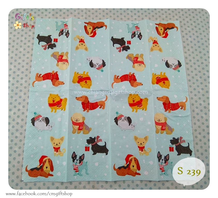 กระดาษแนปกิ้น ลายMerry Dogs, ลายหมา, ลายน้องหมา, ลายหมาคริสต์มาส, ลายหมาใส่หมวกสีแดง, ลายสุนัข, ลายหมาหลายแบบ, ลายหมาฤดูหนาว, ลายหมาหลายสายพันธุ์, พื้นหลังสีอ่อน