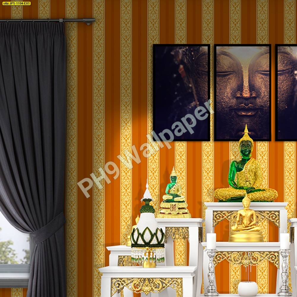 วอลเปเปอร์ติดผนังลายไทย ลายกนก สีทอง JPS1104