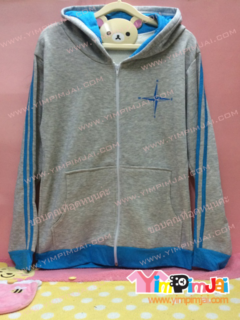 เสื้อฮู้ด เสื้อรุ่น สีเทา หมวกในฟ้า สกรีนตามสั่ง