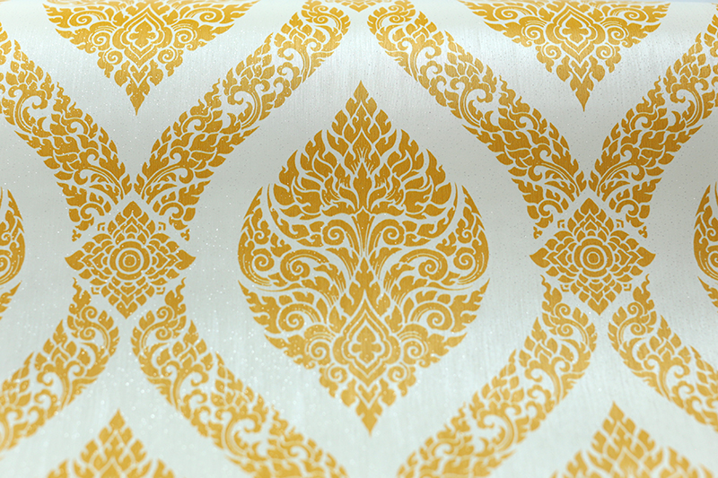 วอลเปเปอร์ติดผนังลายไทย ลายพุ่มข้าวบิณฑ์ ขาว - ทอง JPS503