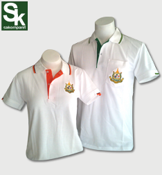 เสื้อโปโล สีขาว ปกขาวขลิบส้ม ปักตรากระทรวงทรัพย์**