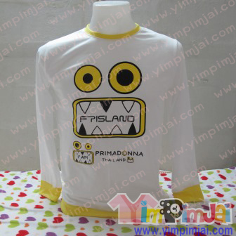 เสื้อยืดแขนยาวแต่งแขน คอสีเหลือง
