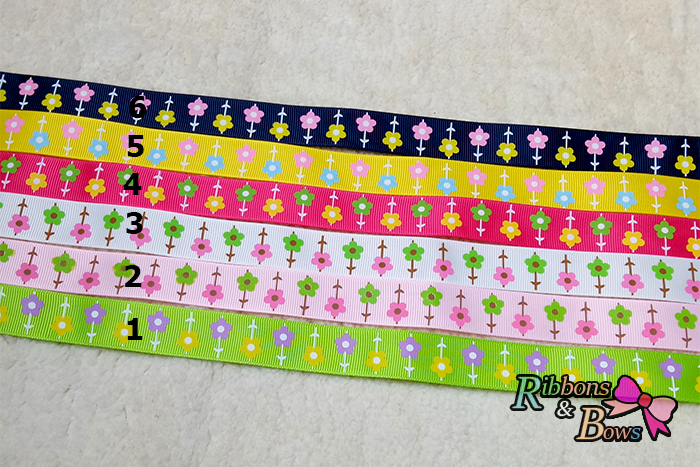 ริบบิ้นผ้าพิมพ์ลาย ดอกไม้ กว้าง 25 mm มี 6 สี #BC52