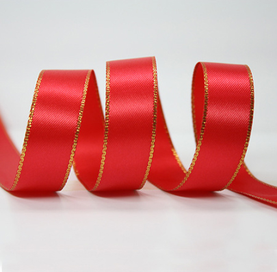 ริบบิ้นซาติน 2 หน้าขอบทอง ขนาด 38 มม. WB4 (252)