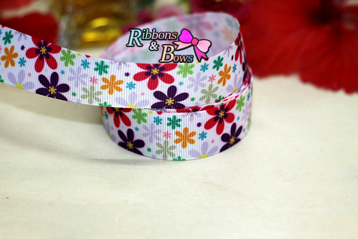 ริบบิ้นผ้าพิมพ์ลาย ดอกไม้ กว้าง 22 mm #BC7
