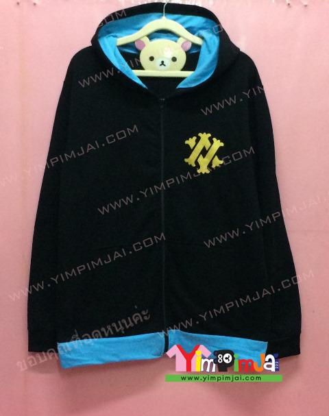 เสื้อฮู้ด เสื้อกันหนาว สีดำ แขนยาว หมวกดำในฟ้า สรีนตามสั่ง อักษรจีน