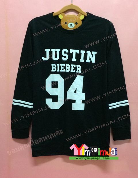 เสื้อยืด สีดำ แขนยาว สกรีนตามสั่ง Justin Bieber 94