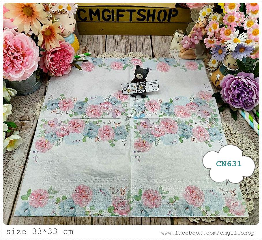 กระดาษแนปกิ้น, ลายดอกไม้เลื้อย, ลายดอกไม้สีชมพู, ลายดอกไม้สีฟ้า, ลายดอกไม้หวานๆ, ลายดอกไม้สีอ่อน, ลายดอกไม้พื้นหลังสีขาว, พื้นหลังสีขาว
