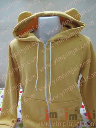 เสื้อกันหนาว มีหมวก hood มีหูหมี สไตล์เกาหลี สีเหลืองครีมอ่อน
