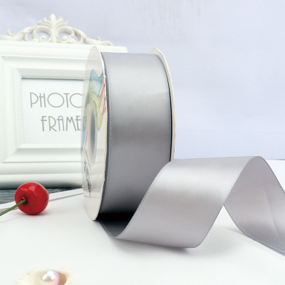 ริบบิ้นผ้าซาติน 2 หน้า สีเทา 50 หลา (Light Silver)# WX003