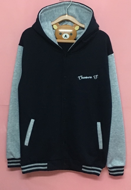 เสื้อแจ็คเก็ตเบสบอลดำแขนเทา ปัก budget team