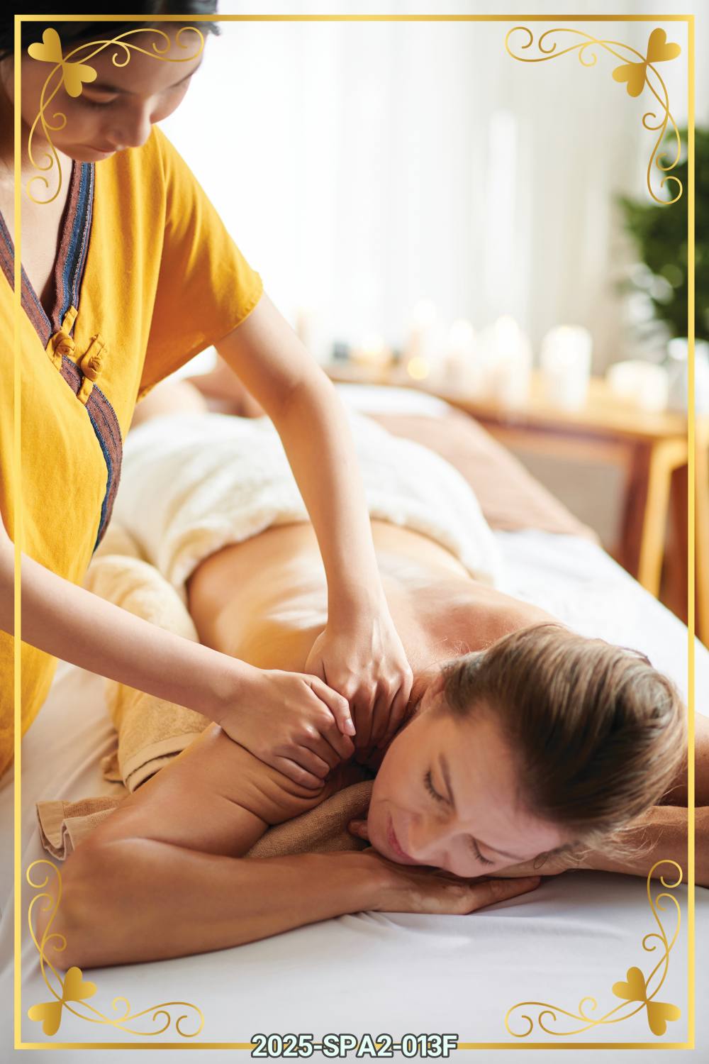 สติ๊กเกอร์ภาพคนนวด พร้อมลายกรอบในตัว (ภาพแนวตั้ง) ST-2025-SPA2F(80x120cm)