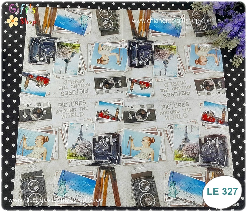 กระดาษแนปกิ้น ลายกล้องถ่ายรูป กล้องโบราณ พื้นหลังสีขาว Travel Pictures