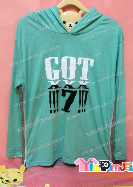 เสื้อฮู้ด เสื้อรุ่น สีเขียวมิ้นต์ หลังเทา สกรีนตามสั่ง GOT XXX 7