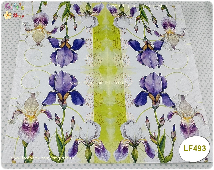 กระดาษแนปกิ้น ลายดอกกล้วยไม้สีม่วง พื้นหลังสีขาว Iris