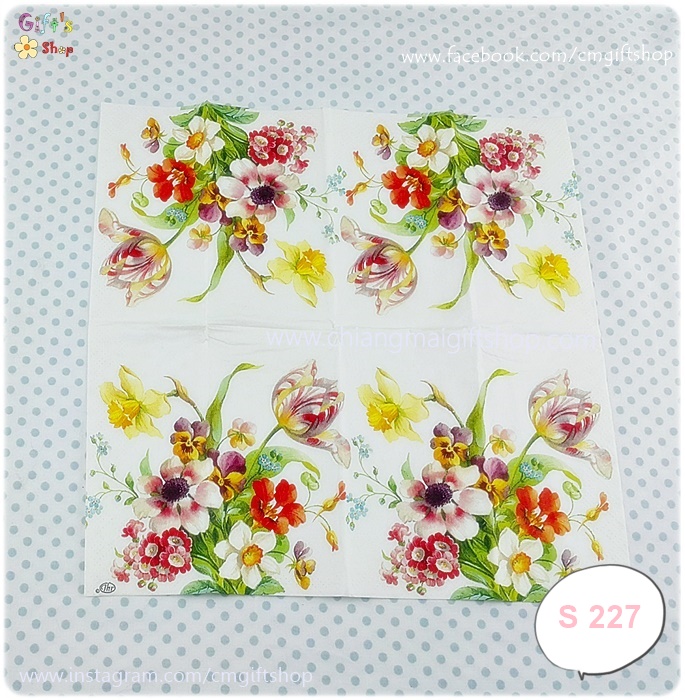 กระดาษแนปกิ้น ลายช่อดอกไม้ ดอกกล้วยไม้ พื้นหลังสีขาว Welcome Spring Cream