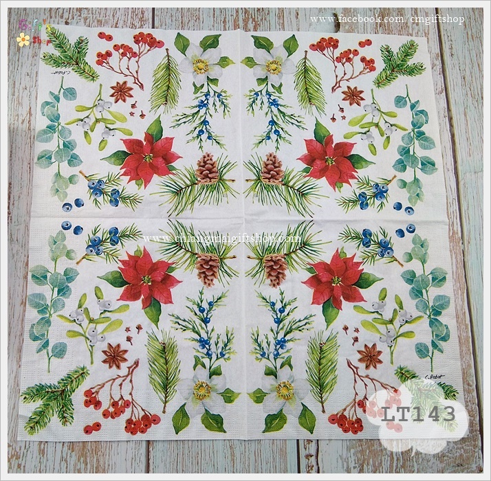 กระดาษแนปกิ้น, ลายคริสต์มาส, ลายWinter Flora, ลายดอกไม้ฤดูหนาว, ลายดอกคริสต์มาส, ลายดอกไม้สีแดง, ลายเกี่ยวกับคริสต์มาส, ลายใบไม้, ลายใบสน, ลายลูกฮอลลี่สีแดง, ลายลูกฮอลลี่, ลายใบมิสเซิลโท, ลายเบอร์รี่, ลายลูกสน, ลายดอกไม้สีขาว, พื้นหลังสีขาว