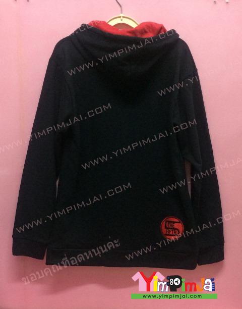 เสื้อฮู้ด เสื้อกันหนาว สีดำแขนยาว หมวกดำในแดง ซิปแดง เชือกแดง สกรีนตามสั่ง ปักโลโกหลัง 5 The Fifth