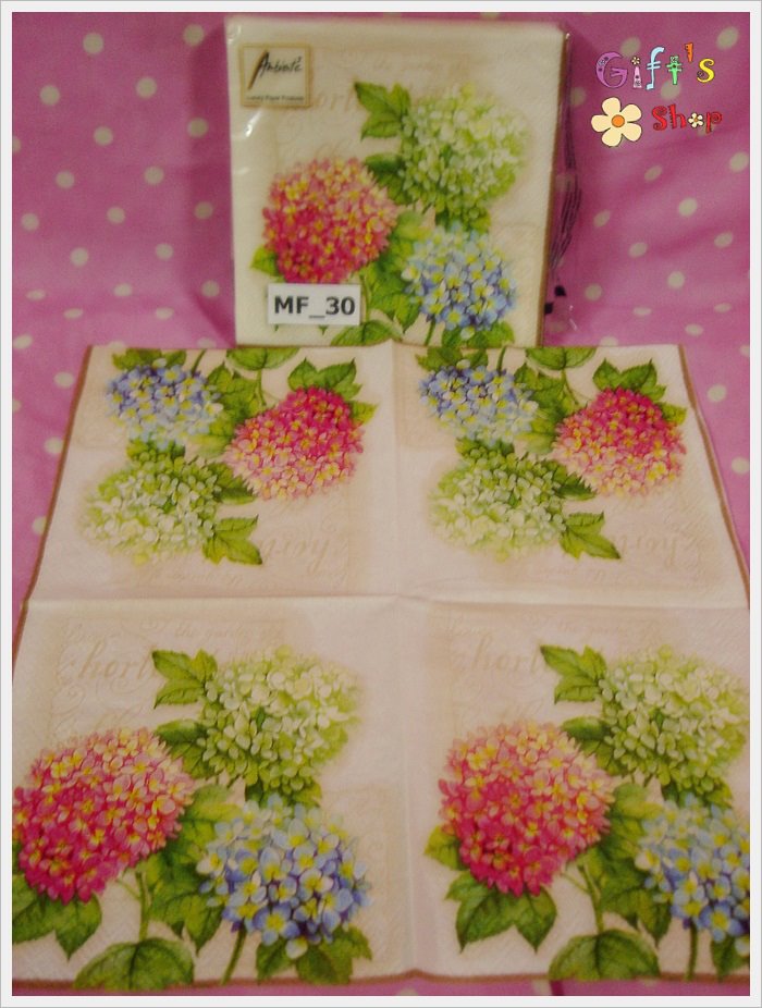 กระดาษแนปกิ้น ลายช่อดอกไม้สีชมพู ม่วง ขาว พื้นหลังสีขาว