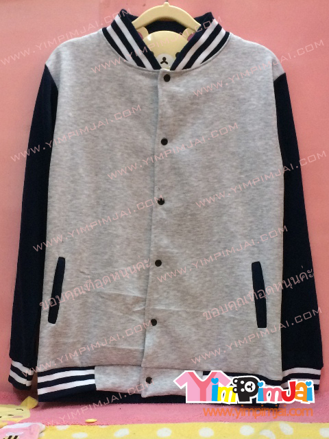 เสื้อกันหนาว เบสบอล สีเทา แขนดำ ลายตามสั่ง